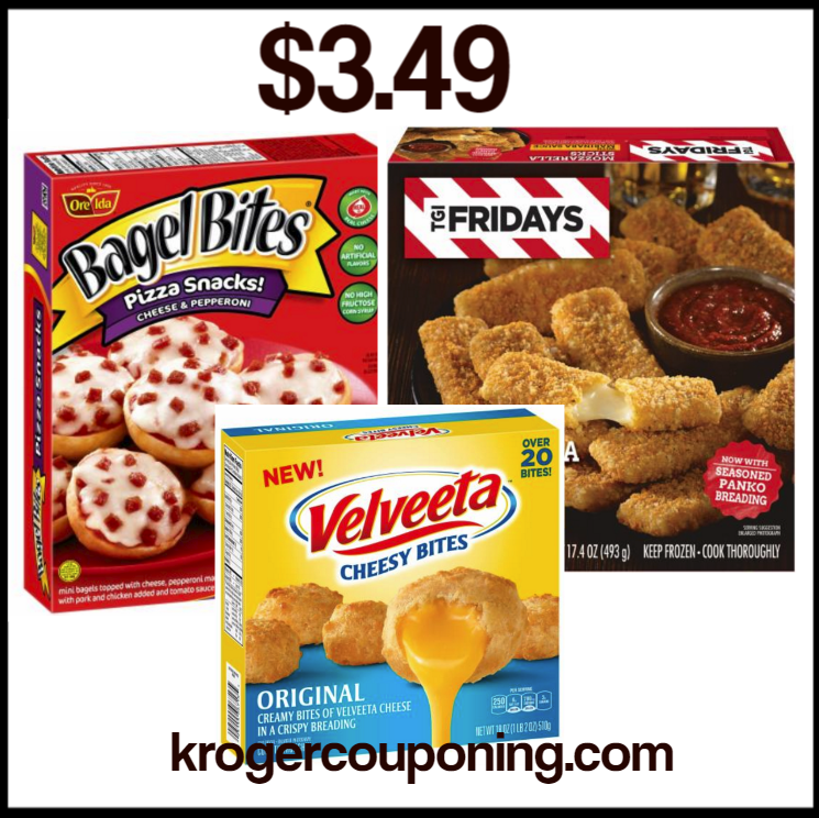 Bagel Bites, Velveeta Bites or TGIF Appetizers 3.49! Kroger Couponing