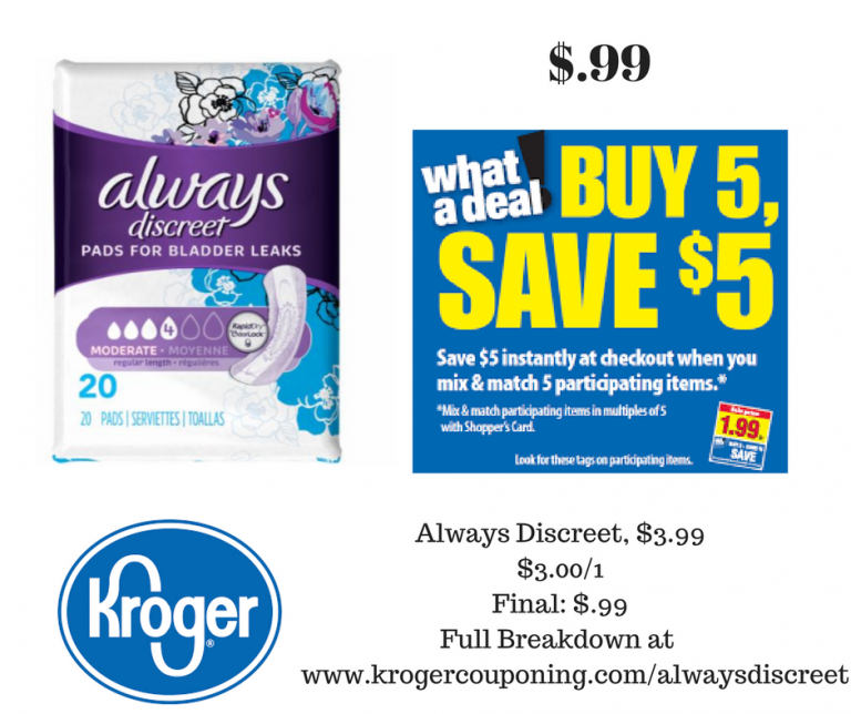 Always Discreet just $.99 - Kroger Couponing