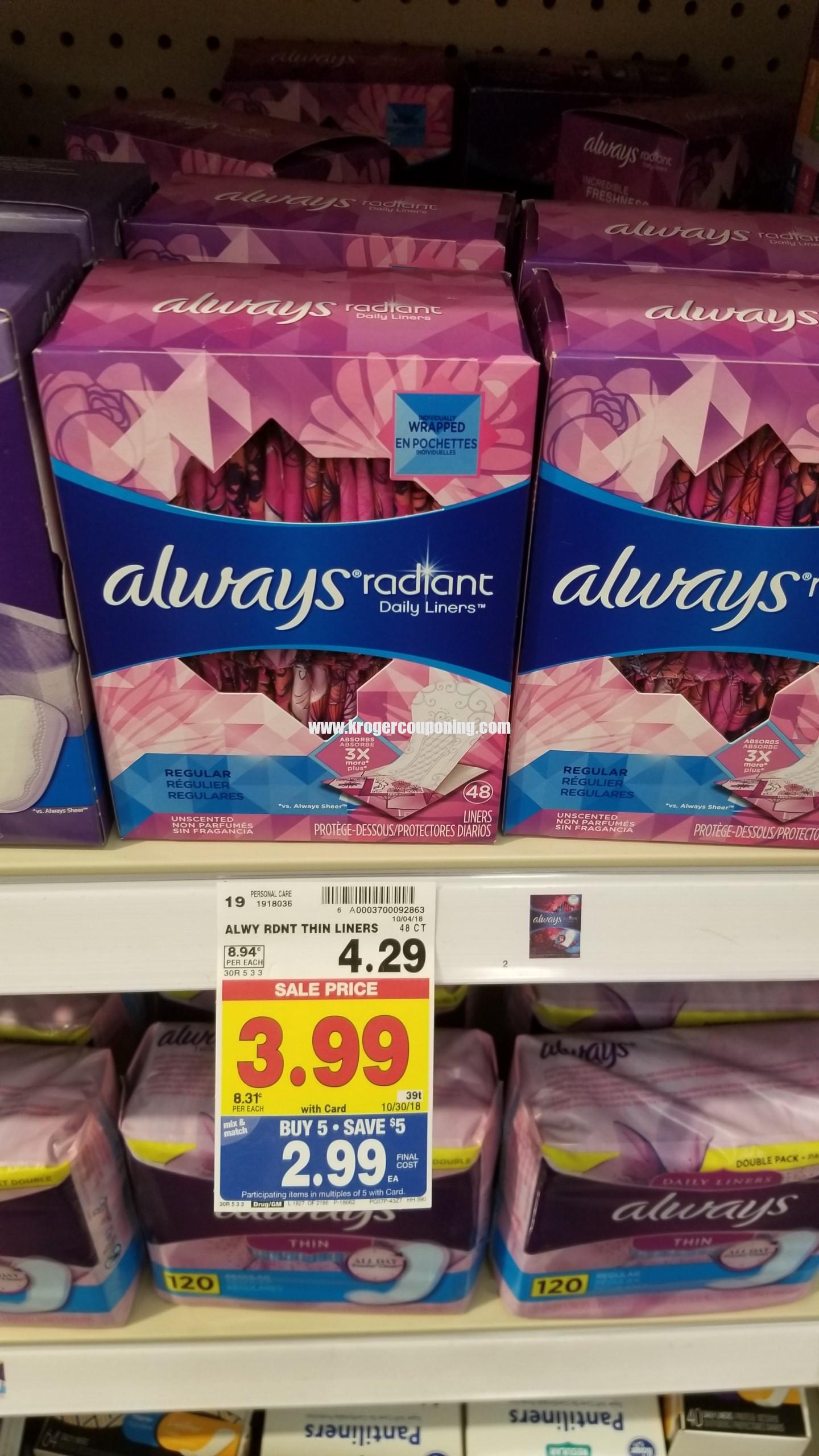Always Pads just 1.49 Kroger Couponing