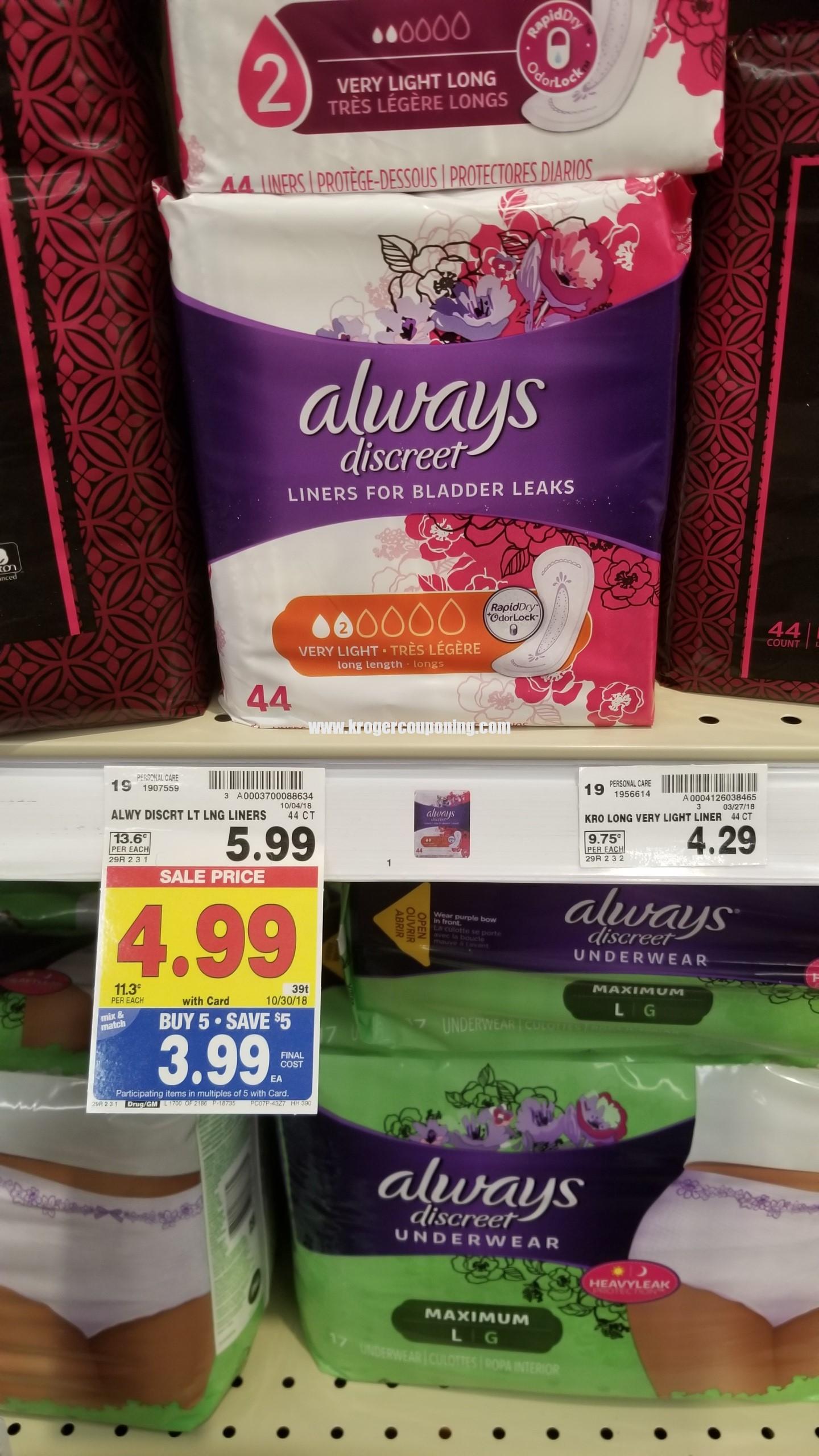 Always Discreet Liners just $1.99 - Kroger Couponing