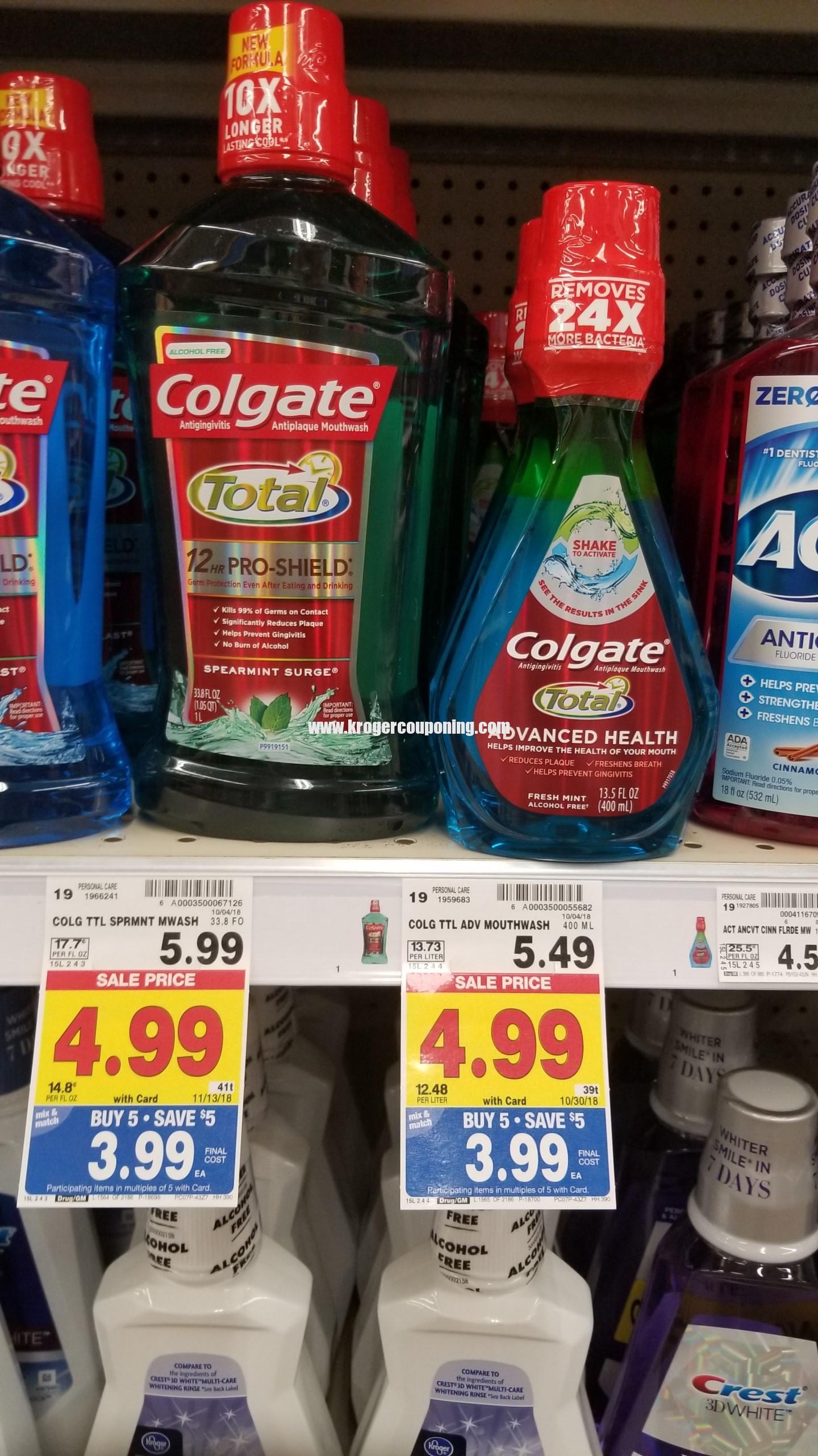 Colgate Total Mouthwash just 1.99 Kroger Couponing